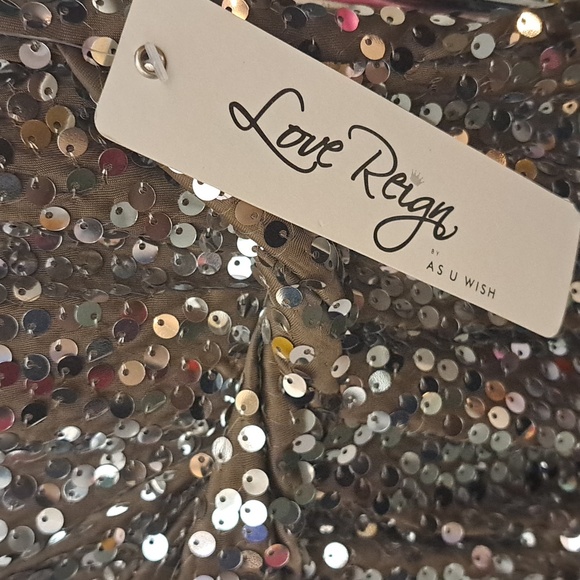 NWT Love Reign Sequin Taupe Dress, Sz Small - Picture 3 of 6